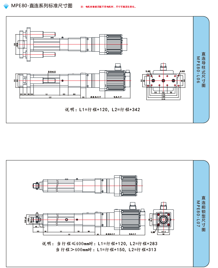 MPE80電缸直連標準尺寸圖
